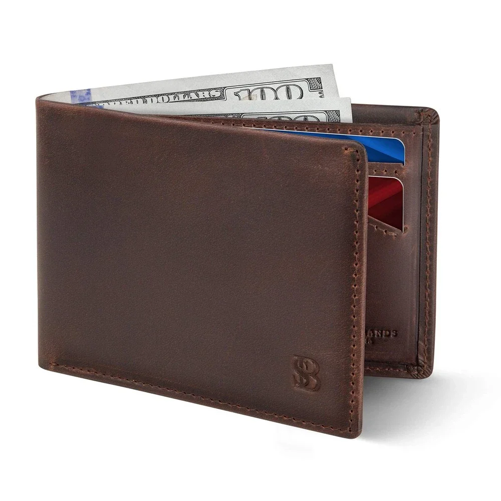 SERMAN Men's Brown BRANDS Slim Bifold Wallet RFID Blocking BROWN ELITE